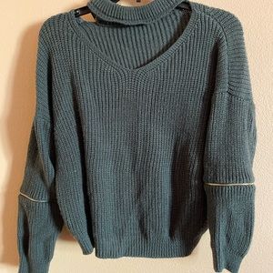 Dark Gray V-neck Sweater (with gold arm zips)